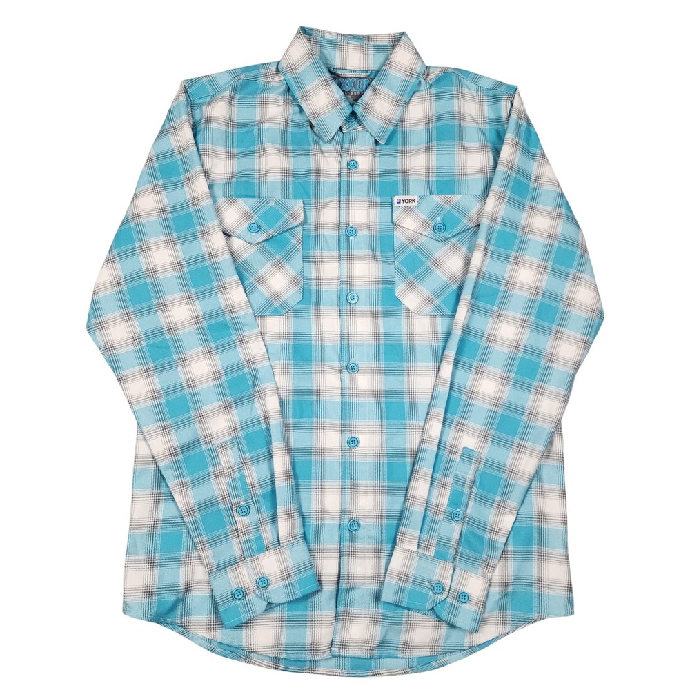 Dixxon Flannel York Shirt Mens S Blue White Plaid Long Sleeve Button Up YMC2